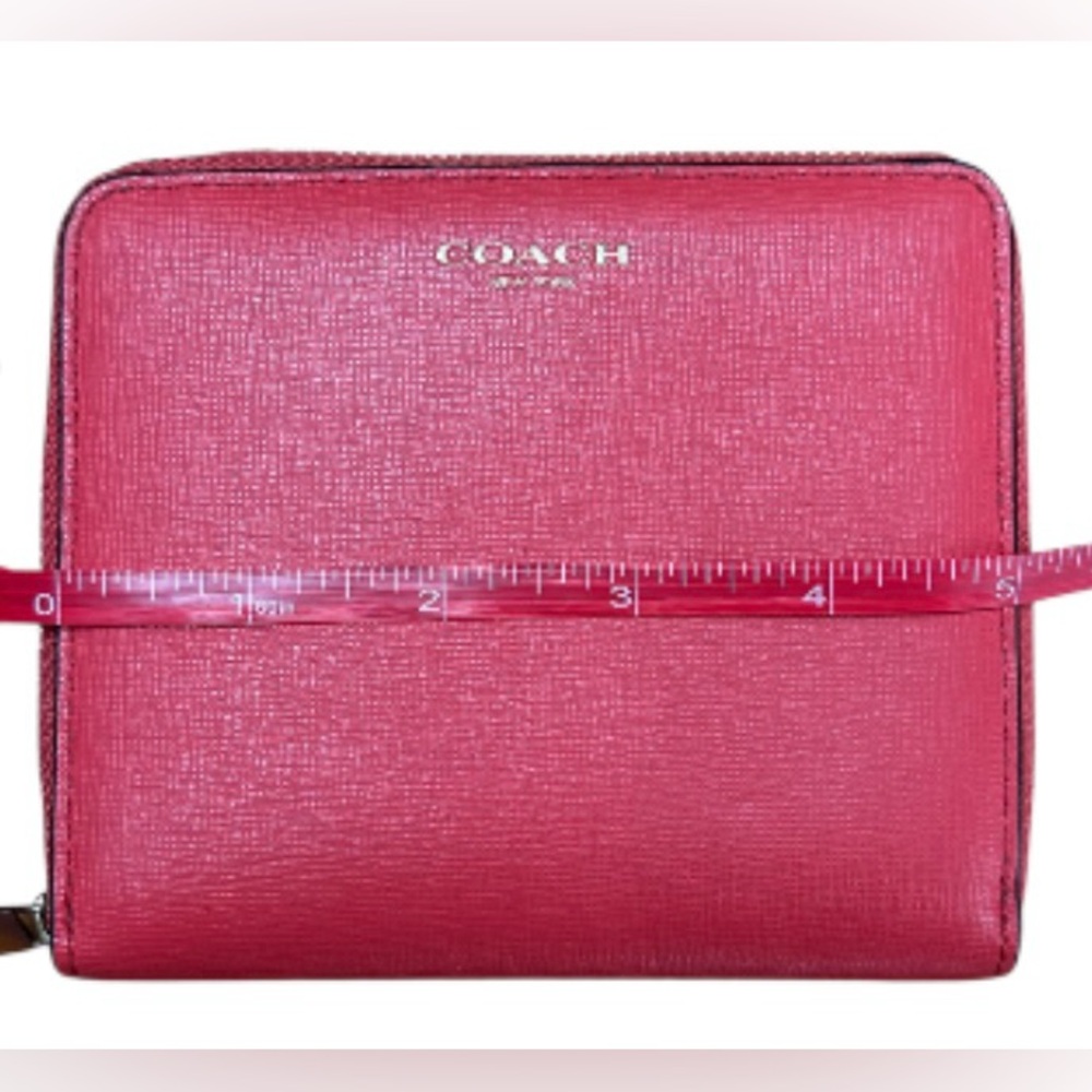 Coach Red/Coral Zip-around Leather Compact Wallet - Picture 7 of 8